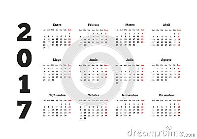 2017 year calendar in spanish, isolated on white Stock Photo