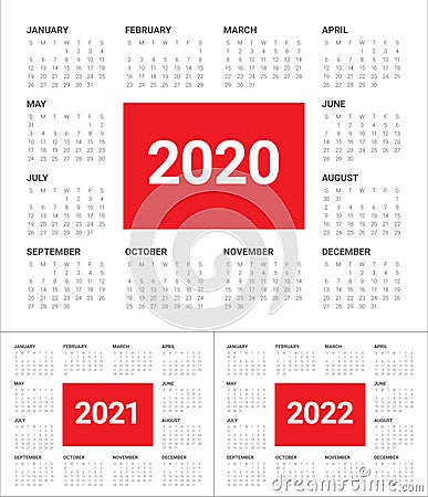 Year 2020 2021 2022 calendar vector design template Vector Illustration