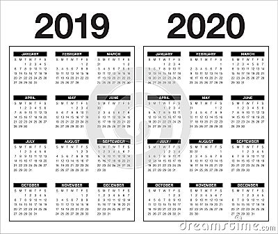Year 2019 2020 calendar vector design template Vector Illustration