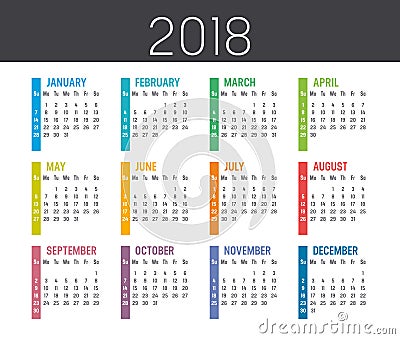 Year 2018 calendar vector template Stock Photo