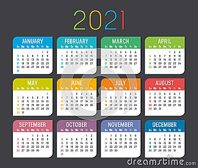 Year 2021 calendar vector template Stock Photo