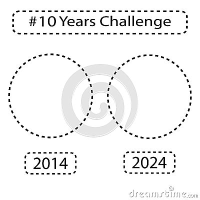 10 Year Challenge dotted theme. Vector timeline circles. Decade comparison frames. Vector Illustration