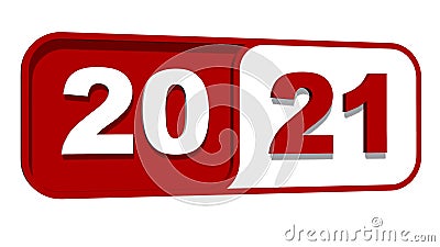 Year change 2021 - Year numbers in red color on plate - isolated on white background Cartoon Illustration