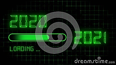 Year change 2021 - progress bar showing loading of the New Year - dotted grid in front of black background - elements in green Cartoon Illustration