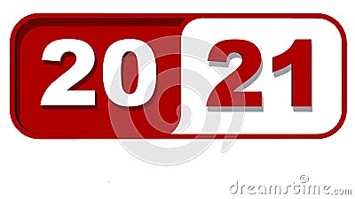 Year change 2021 - Year numbers in red color on plate - isolated on white background Cartoon Illustration