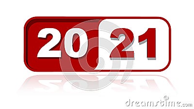 Year change 2021 - Year numbers in red color on plate with reflections on the floor - isolated on white background Cartoon Illustration