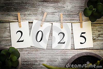 The Year 2025 Concept Printed on Cards Stock Photo