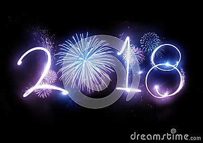 2018 Happy New Year Fireworks Stock Photo