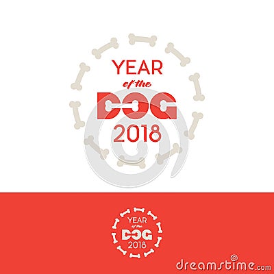 Year of the dog logo. 2018. Letters and bones. Decorative circle of bones. Vector Illustration