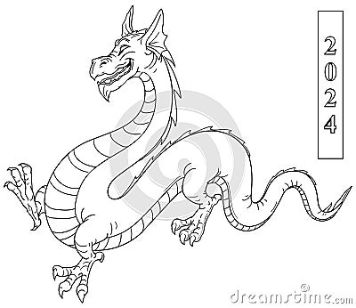 Year of the Dragon in the Chinese Calendar, line-art for coloring Vector Illustration