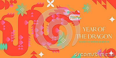 Year of the dragon 2024.Chinese New Year greeting banner template Vector Illustration