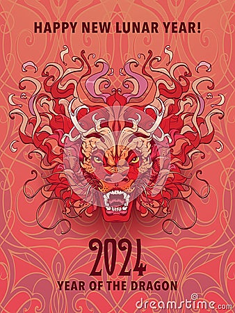 The Year of Dragon Holiday Poster or Postcard. Vector Illustration