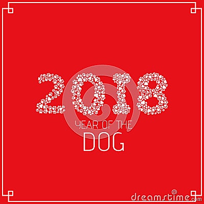 Year of the earth dog. Figures from the dog tracks. Footprints of a dog on a white background. Vector illustration in a flat style Cartoon Illustration