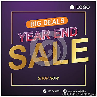 year end sale template free vector purple background for social media Vector Illustration