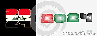 Year 2024 with flag of Iraq and in color palate of Iraq flag. Happy New Year 2024 in two different style Vector Illustration