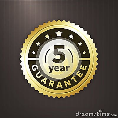 5 year guarantee business gold label Vector Illustration