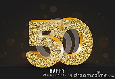 50 - year happy anniversary banner. 50th anniversary gold logo on dark background. Cartoon Illustration