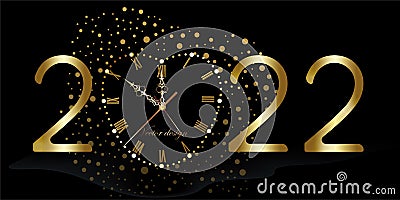 2022 year. Happy new year symbol concept. Gold dial in the form of a heart with sequins and glittering numbers. Abstract Vector Illustration