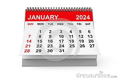 2024 Year January Calendar. 3d rendering Stock Photo