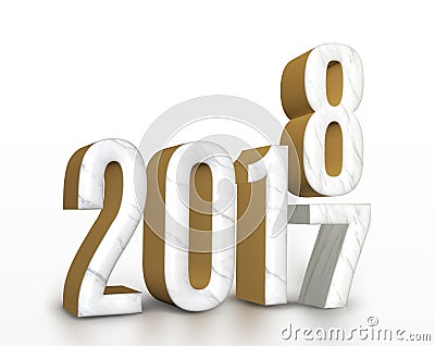 Year 2017 marble and gold texture number change to 2018 new year Stock Photo