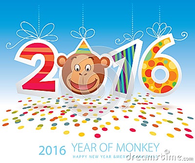 2016 Year of Monkey vector card Vector Illustration