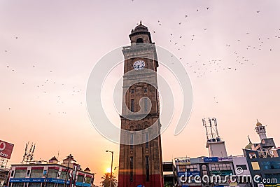 100 year old Clock Tower aka Dodda Gadiaya with numerals in Kannada language at Mysore, Karnataka, India Editorial Stock Photo