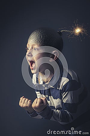 6 year old kid caucasian boy near to explode Stock Photo