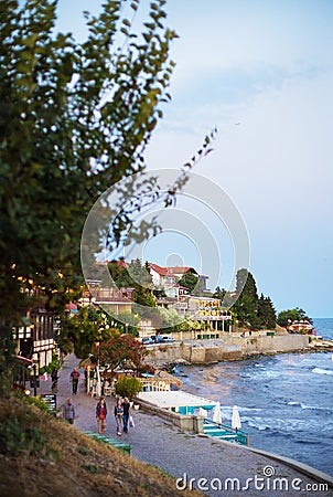 Year old nessebar evening old town. Bulgaria Editorial Stock Photo