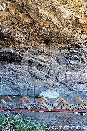 5,000 year old pictograph rock art paintings in the Mitla Caves Stock Photo