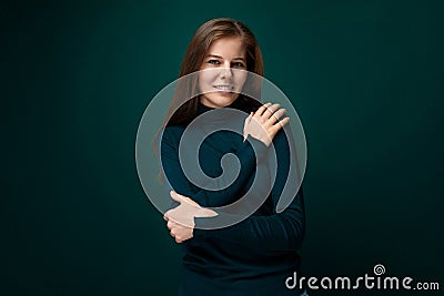 30 year old pretty European woman kept her brown hair beautiful Stock Photo