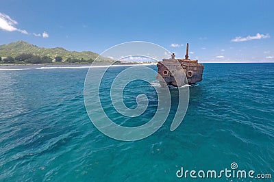 Shipwreck of the RMS Maitai in Avarua harbour Rarotonga Cook Isl Stock Photo