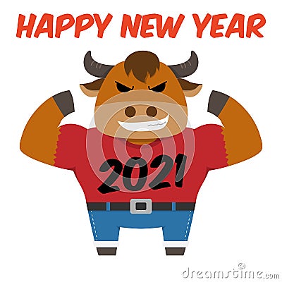 Year of the ox greeting card cartoon style Vector Illustration