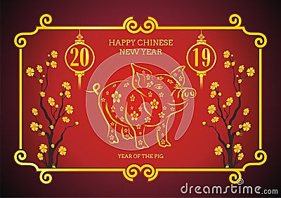 Year Of the pig - 2019 chinese new year Cartoon Illustration