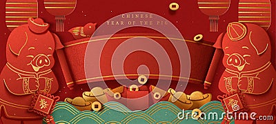 Year of the pig poster design Vector Illustration