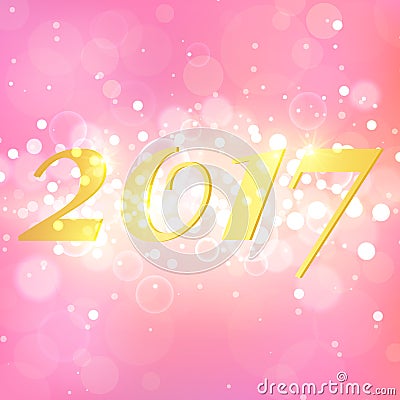 Year 2017 on pink abstract background. Elegant layout with magic glitter sparkles Vector Illustration