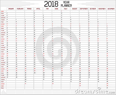 Year 2018 Planner Vector Illustration