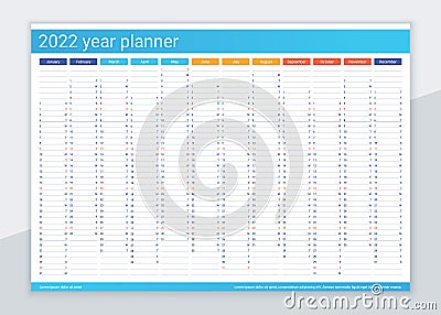 2022 year planner calendar. Desk calender organizer. Vector illustration Vector Illustration