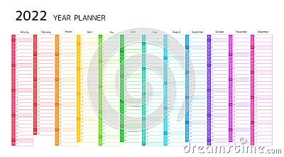 Year planner, 2022 calendar Vector Illustration