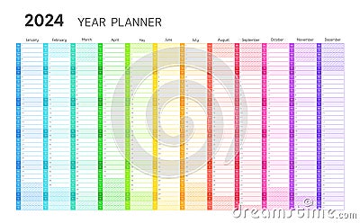 Year planner, 2024 calendar Vector Illustration