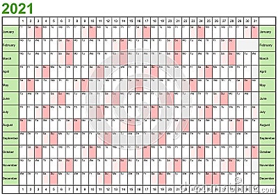 Year Planner 2021 linear english Stock Photo