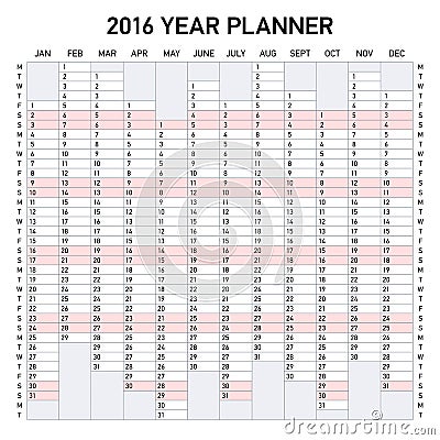 2016 year planner Vector Illustration