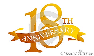 18 Year Ribbon Anniversary Vector Illustration