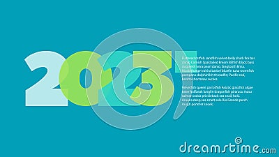 2023 year sign. Infographic vector icon. Background for business, web, design element, event, page, text, sample. Blue green Vector Illustration