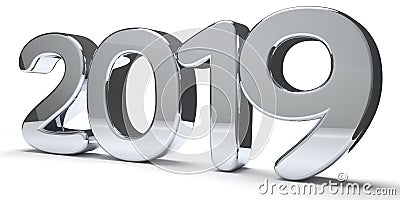 Year 2019 silver metallic bold numbers 3d render Stock Photo