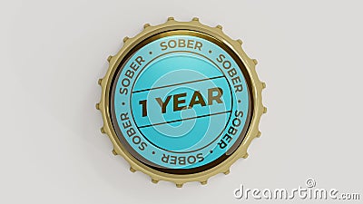 1 Year Sober. Sobriety seal on a bottle cap Stock Photo