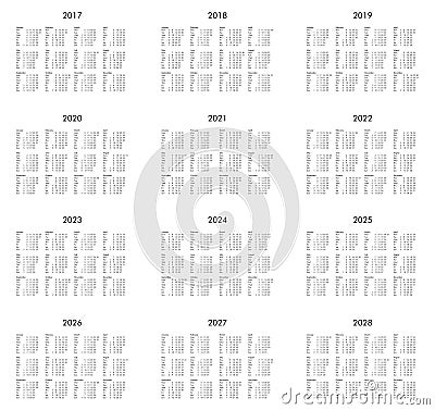 Year 2017 to 2028 calendar Stock Photo