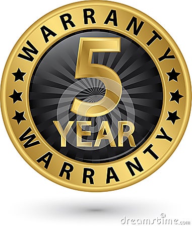 5 year warranty golden label, vector illustration Vector Illustration