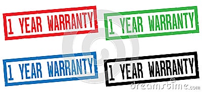 1 YEAR WARRANTY text, on rectangle border stamp sign. Stock Photo