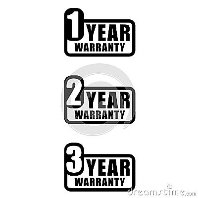 1 year, 2 year and 3 year warranty word sign vector collection. Minimalist style, simple design, black and white color. Stock Photo