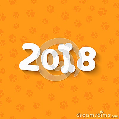 The year 2018 is a yellow earth dog. Cartoon figures. White bone. A pattern of yellow dog tracks. Cover for the calendar. Vector i Cartoon Illustration